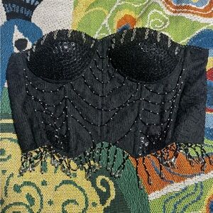 Vintage Black Sequin Bustier Top